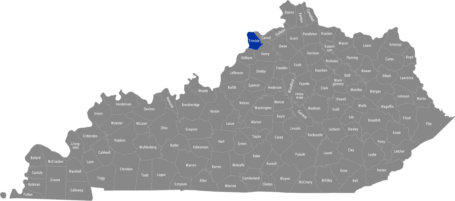 State of Kentucky map with Trimble County highlighted